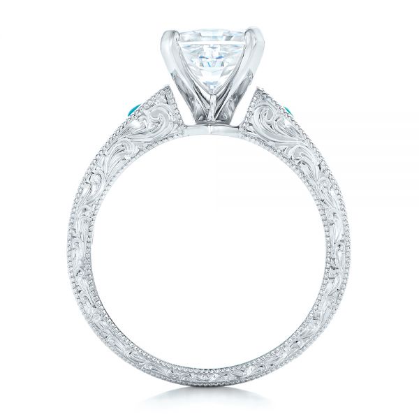  Platinum Custom Diamond And Turquoise Engagement Ring - Front View -  102366