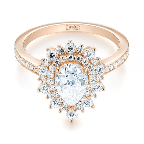 14k Rose Gold 14k Rose Gold Custom Double Halo Diamond Engagement Ring - Flat View -  103825
