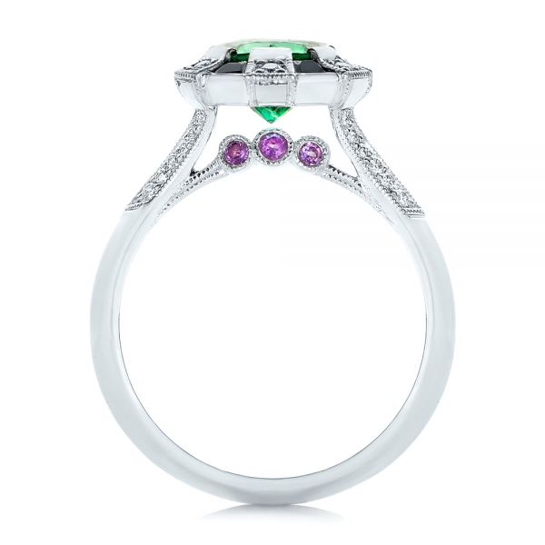 14k White Gold Custom Emerald Black And White Diamond Engagement Ring - Front View -  103208