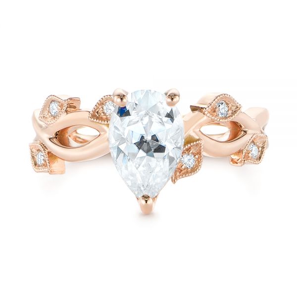 14k Rose Gold Custom Floral Moissanite And Diamond Engagement Ring - Top View -  104880