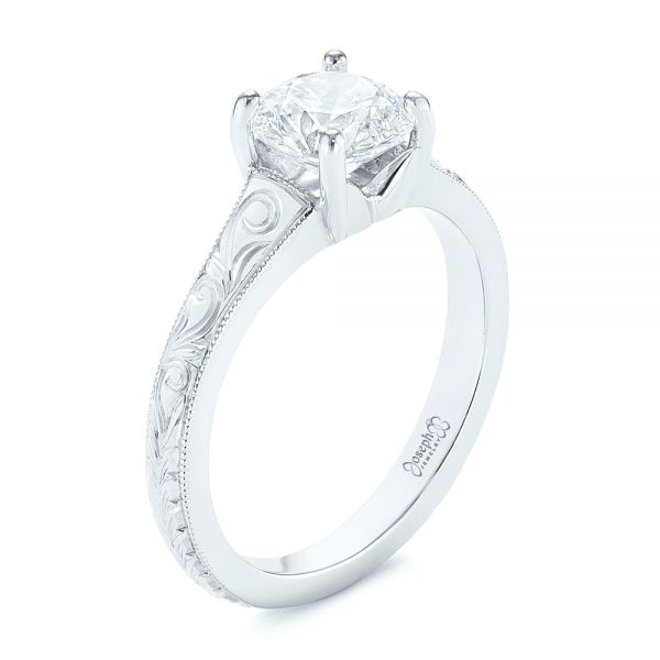Custom Hand Engraved Solitaire Diamond Engagement Ring - Image