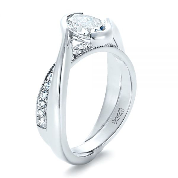 14k White Gold Custom Interlocking Engagement Ring - Three-Quarter View -  1437