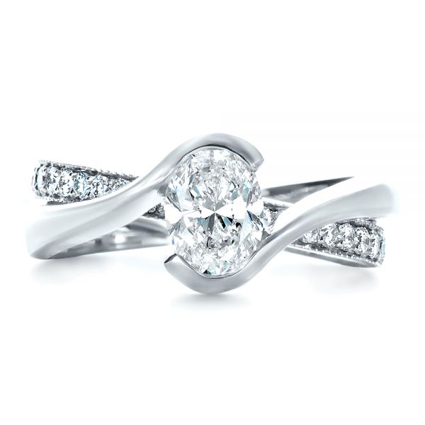 14k White Gold Custom Interlocking Engagement Ring - Top View -  1437