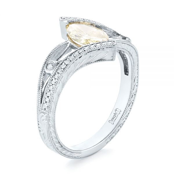 Custom Marquise Yellow and White Diamond Engagement Ring - Image