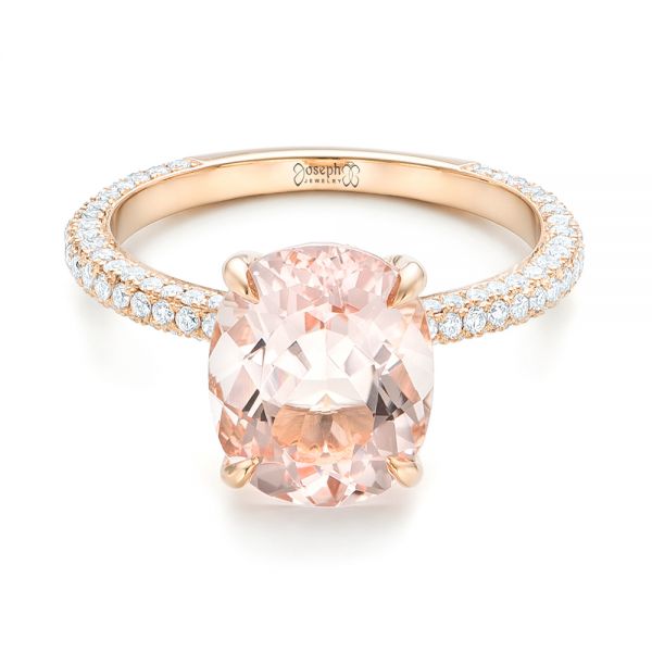 18k Rose Gold Custom Morganite And Pave Diamond Engagement Ring - Flat View -  102749
