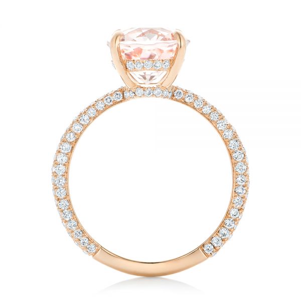 18k Rose Gold Custom Morganite And Pave Diamond Engagement Ring - Front View -  102749