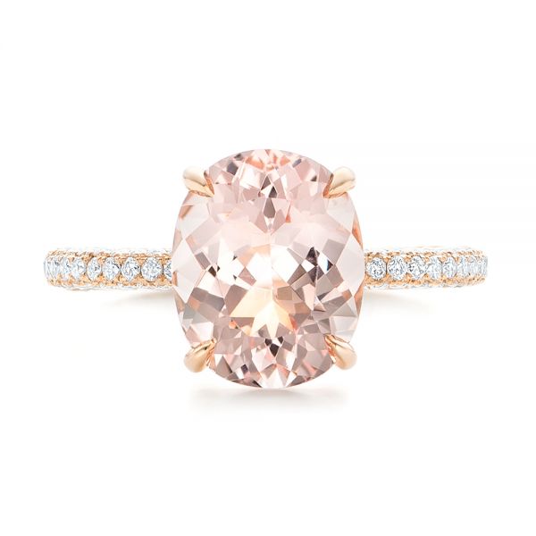 18k Rose Gold Custom Morganite And Pave Diamond Engagement Ring - Top View -  102749