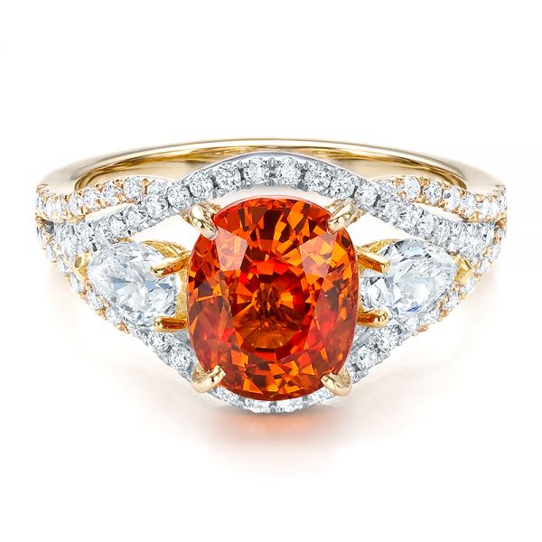 14k Yellow Gold And 14K Gold Custom Orange Sapphire Engagement Ring - Flat View -  100117