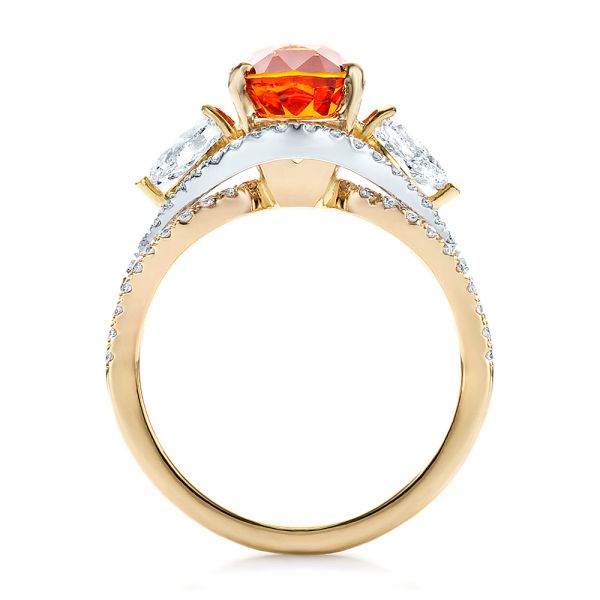 14k Yellow Gold And 14K Gold Custom Orange Sapphire Engagement Ring - Front View -  100117