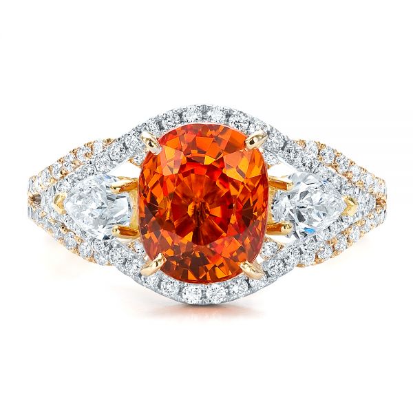 14k Yellow Gold And 14K Gold Custom Orange Sapphire Engagement Ring - Top View -  100117