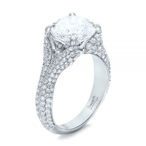  Platinum Custom Pave Diamond Engagement Ring - Three-Quarter View -  102176