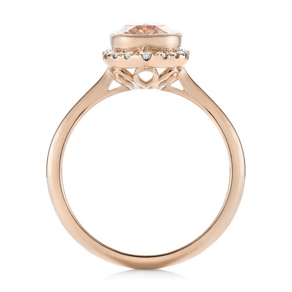 14k Rose Gold 14k Rose Gold Custom Peach Sapphire And Diamond Halo Engagement Ring - Front View -  104261