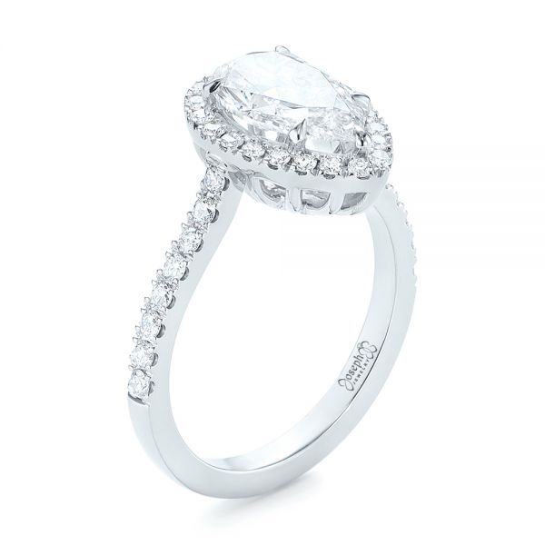 18k White Gold Custom Pear Shaped Diamond Halo Engagement Ring - Three-Quarter View -  104780