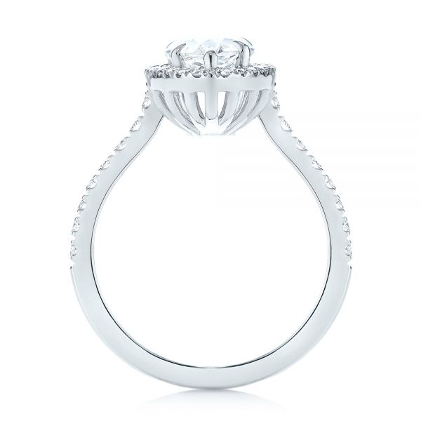 18k White Gold Custom Pear Shaped Diamond Halo Engagement Ring - Front View -  104780