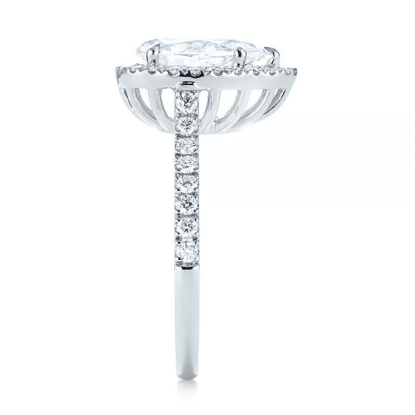 18k White Gold Custom Pear Shaped Diamond Halo Engagement Ring - Side View -  104780