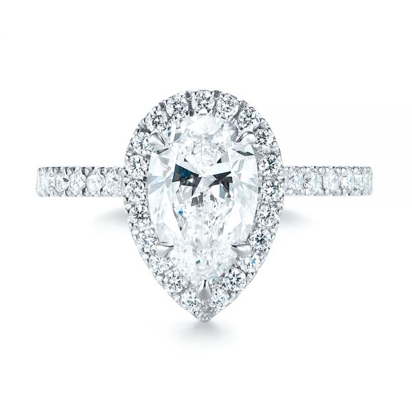 18k White Gold Custom Pear Shaped Diamond Halo Engagement Ring - Top View -  104780