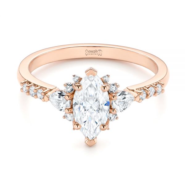 14k Rose Gold Custom Pear And Marquise Diamond Engagement Ring - Flat View -  104172