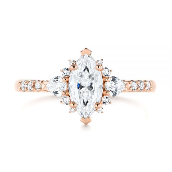 14k Rose Gold Custom Pear And Marquise Diamond Engagement Ring - Top View -  104172