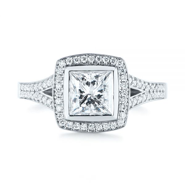14k White Gold Custom Princess Cut Diamond Halo Engagement Ring - Top View -  104782