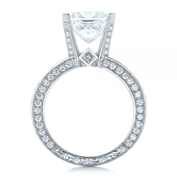  Platinum Custom Princess Cut Diamond And Pave Engagement Ring - Front View -  102276