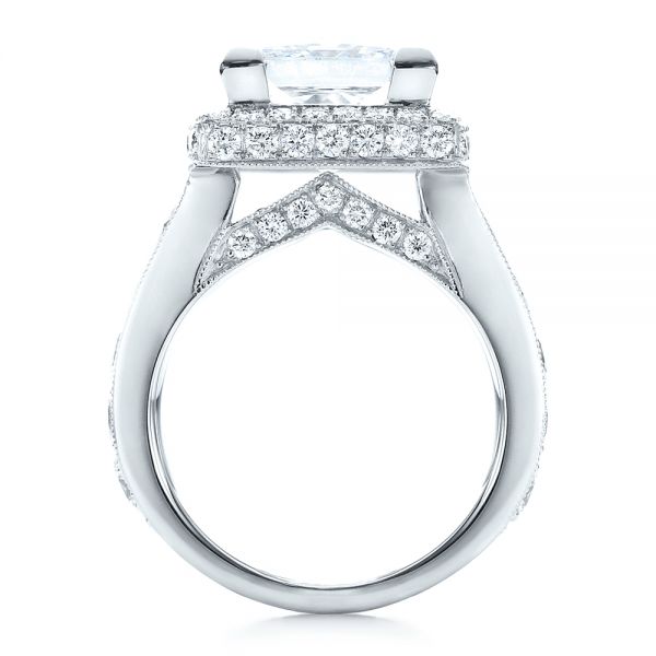  Platinum Custom Princess Cut And Halo Engagement Ring - Front View -  100124