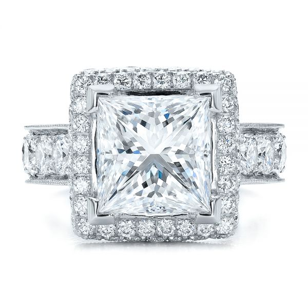  Platinum Custom Princess Cut And Halo Engagement Ring - Top View -  100124
