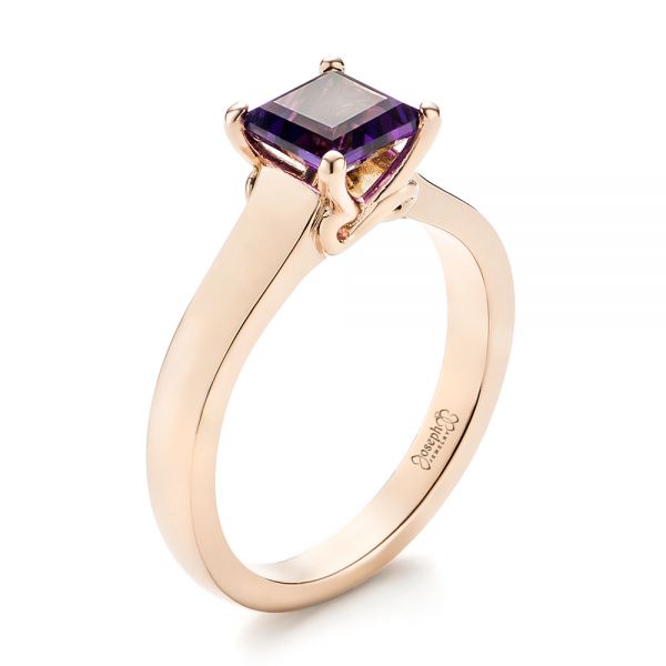Custom Rose Gold Amethyst Solitaire Engagement Ring - Image