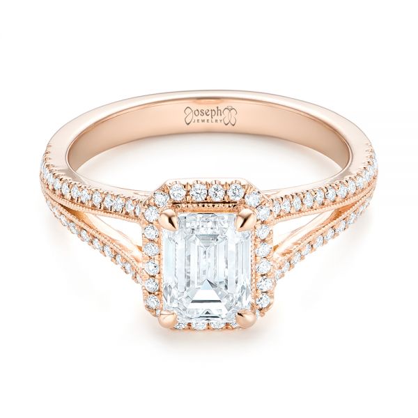 14k Rose Gold Custom Diamond Halo Engagement Ring - Flat View -  102875