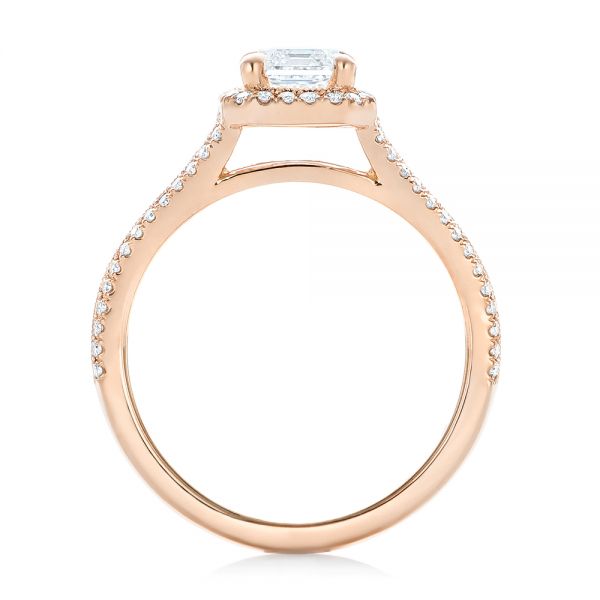 14k Rose Gold Custom Diamond Halo Engagement Ring - Front View -  102875