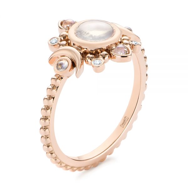 Custom Rose Gold Moonstone and Diamond Engagement Ring - Image
