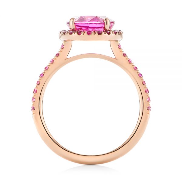 14k Rose Gold Custom Pink Sapphire Halo Engagement Ring - Front View -  103630