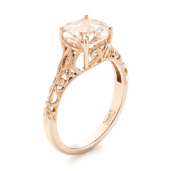 14k Rose Gold Custom Solitaire Morganite Engagement Ring - Three-Quarter View -  103444