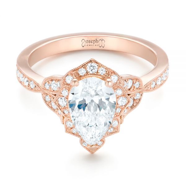 14k Rose Gold Custom Diamond Engagement Ring - Flat View -  102806