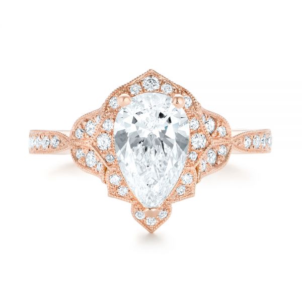 14k Rose Gold Custom Diamond Engagement Ring - Top View -  102806