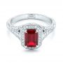  Platinum Custom Ruby And Diamond Halo Vintage Engagement Ring - Flat View -  102729 - Thumbnail