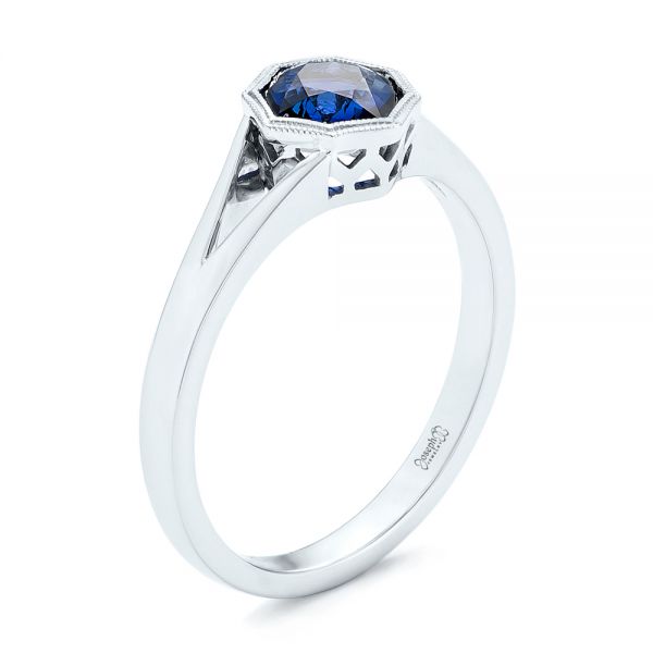 Custom Solitaire Blue Sapphire Engagement Ring - Image