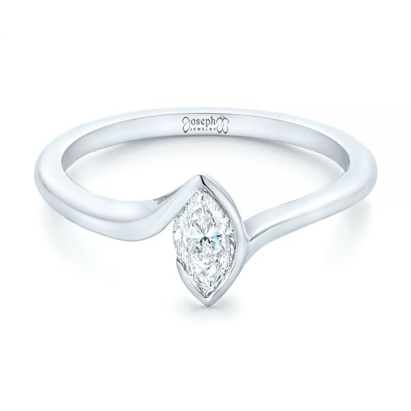 14k White Gold Custom Solitaire Marquise Diamond Engagement Ring - Flat View -  102906