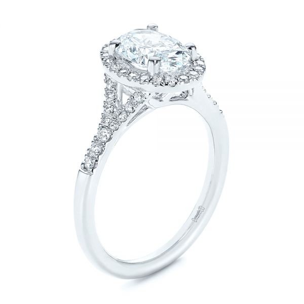 Custom Split Shank Diamond Halo Engagement Ring - Image