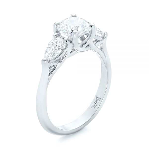  Platinum Custom Three Stone Diamond Engagement Ring - Three-Quarter View -  102898