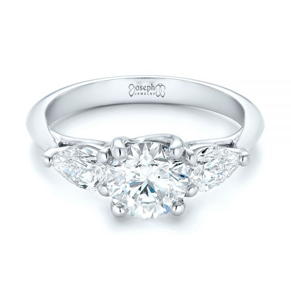  Platinum Custom Three Stone Diamond Engagement Ring - Flat View -  102898