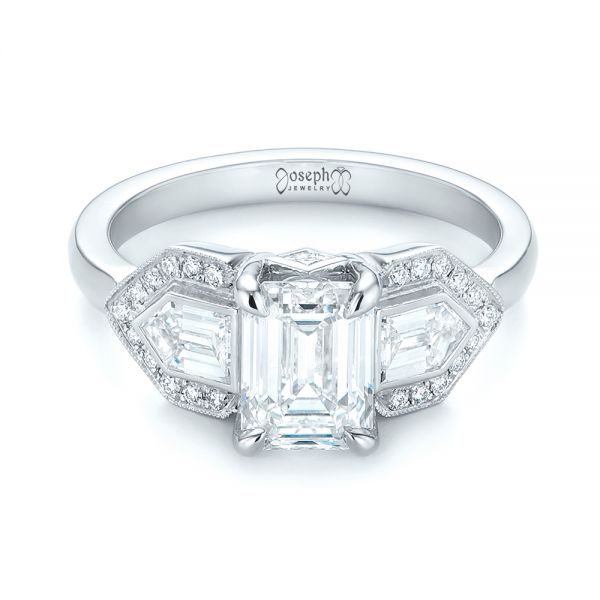 Platinum Custom Three Stone Diamond Engagement Ring - Flat View -  104830