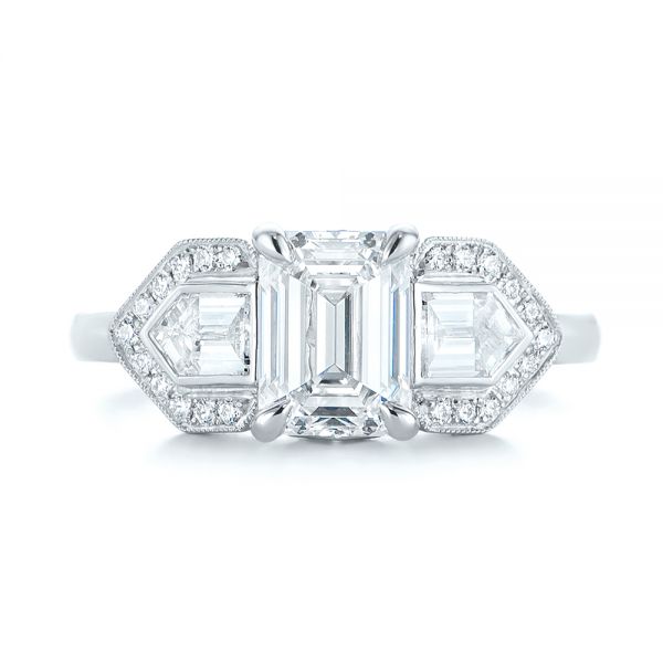  Platinum Custom Three Stone Diamond Engagement Ring - Top View -  104830