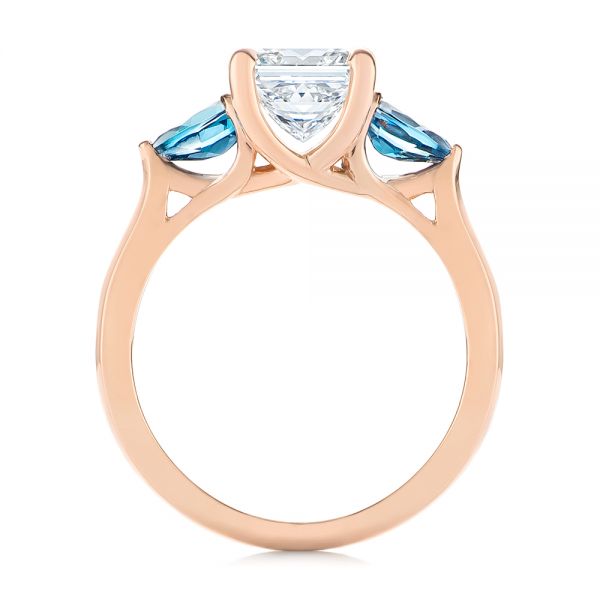 14k Rose Gold Custom Three Stone London Blue Topaz And Diamond Engagement Ring - Front View -  104059