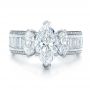 Platinum Custom Three Stone Marquise And Baguette Diamond Engagement Ring - Top View -  100635 - Thumbnail