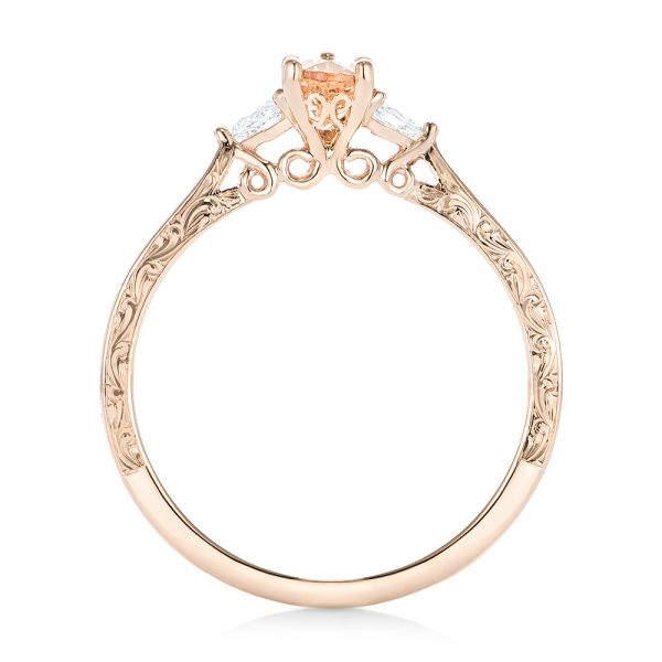 14k Rose Gold Custom Three Stone Morganite And Diamond Engagement Ring - Front View -  102949