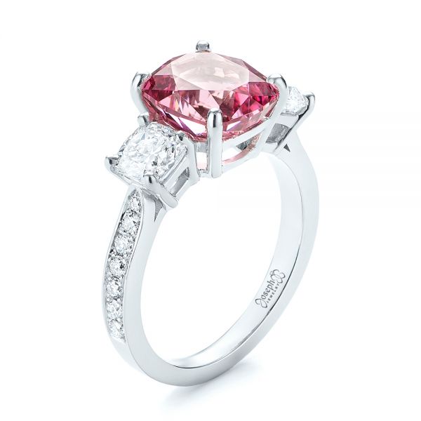  Platinum Custom Three Stone Spinel And Diamond Engagement Ring - Three-Quarter View -  103647