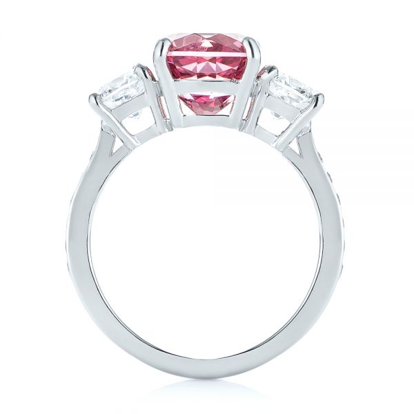  Platinum Custom Three Stone Spinel And Diamond Engagement Ring - Front View -  103647