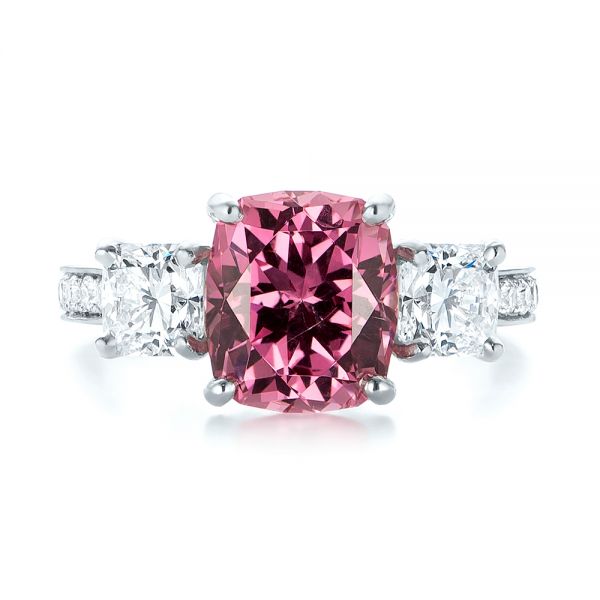  Platinum Custom Three Stone Spinel And Diamond Engagement Ring - Top View -  103647