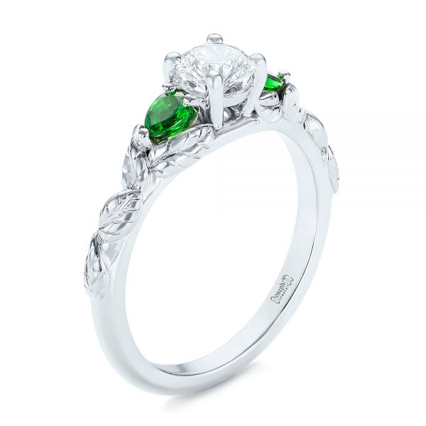 Custom Three-Stone Tsavorite and Diamond Engagement Ring - Image