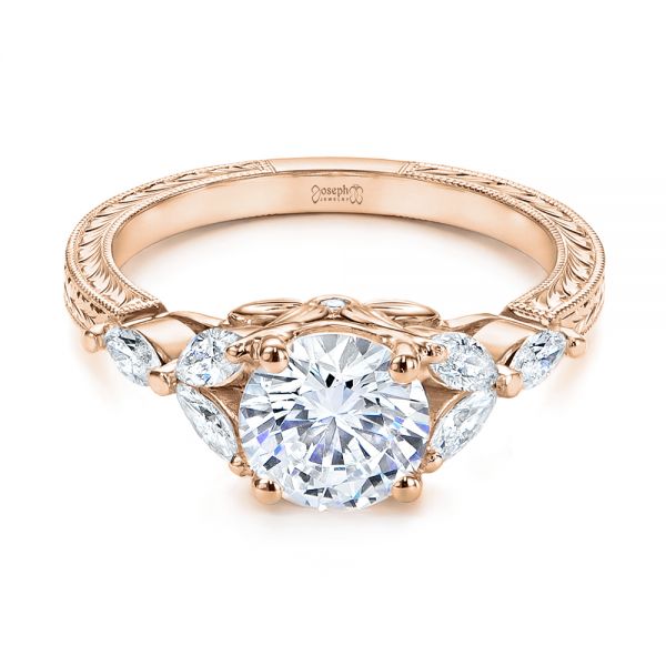 14k Rose Gold 14k Rose Gold Custom Tri-leaf Marquise Diamond Engagement Ring - Flat View -  105826
